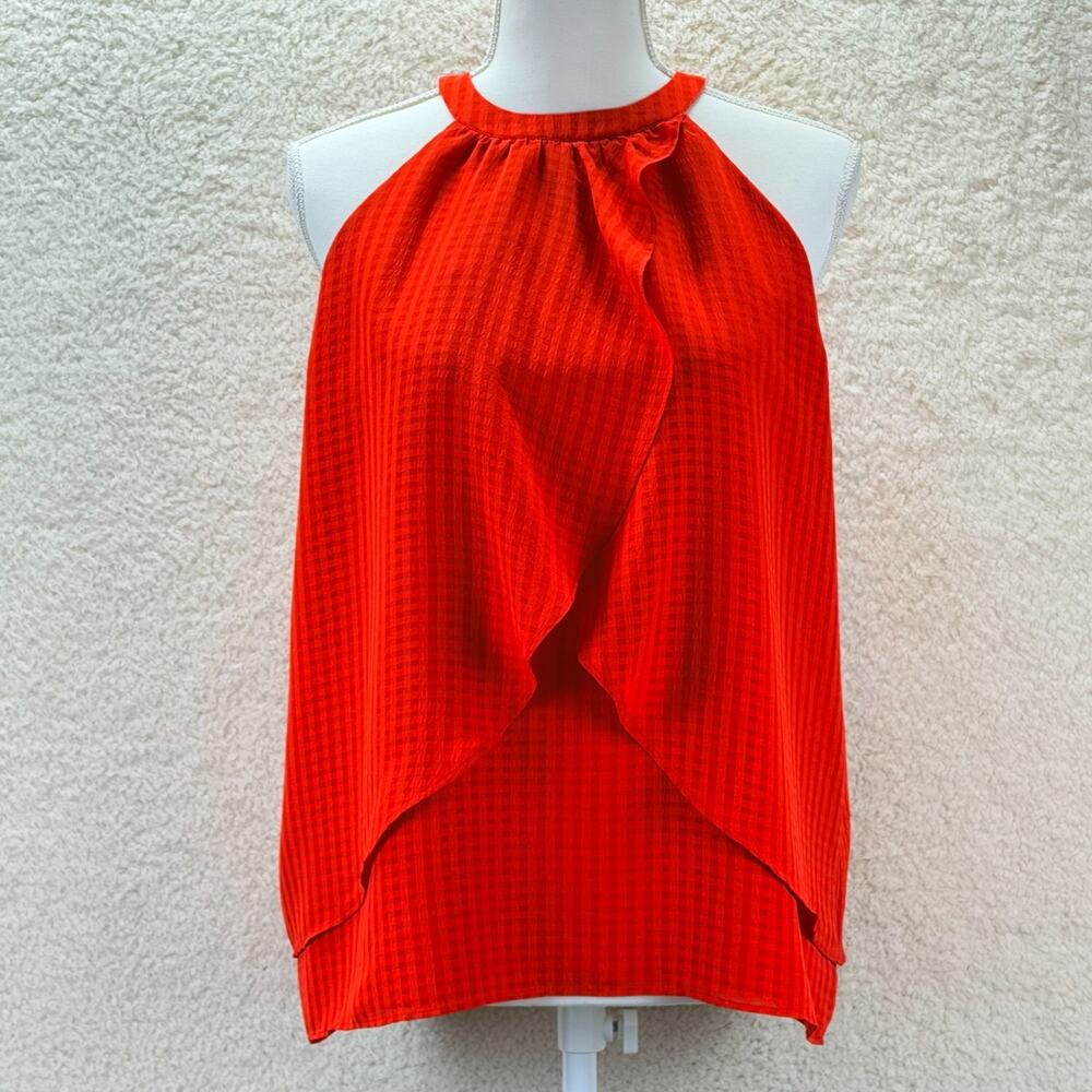 Ann Taylor Red Sleeveless Ruffled Halter Blouse